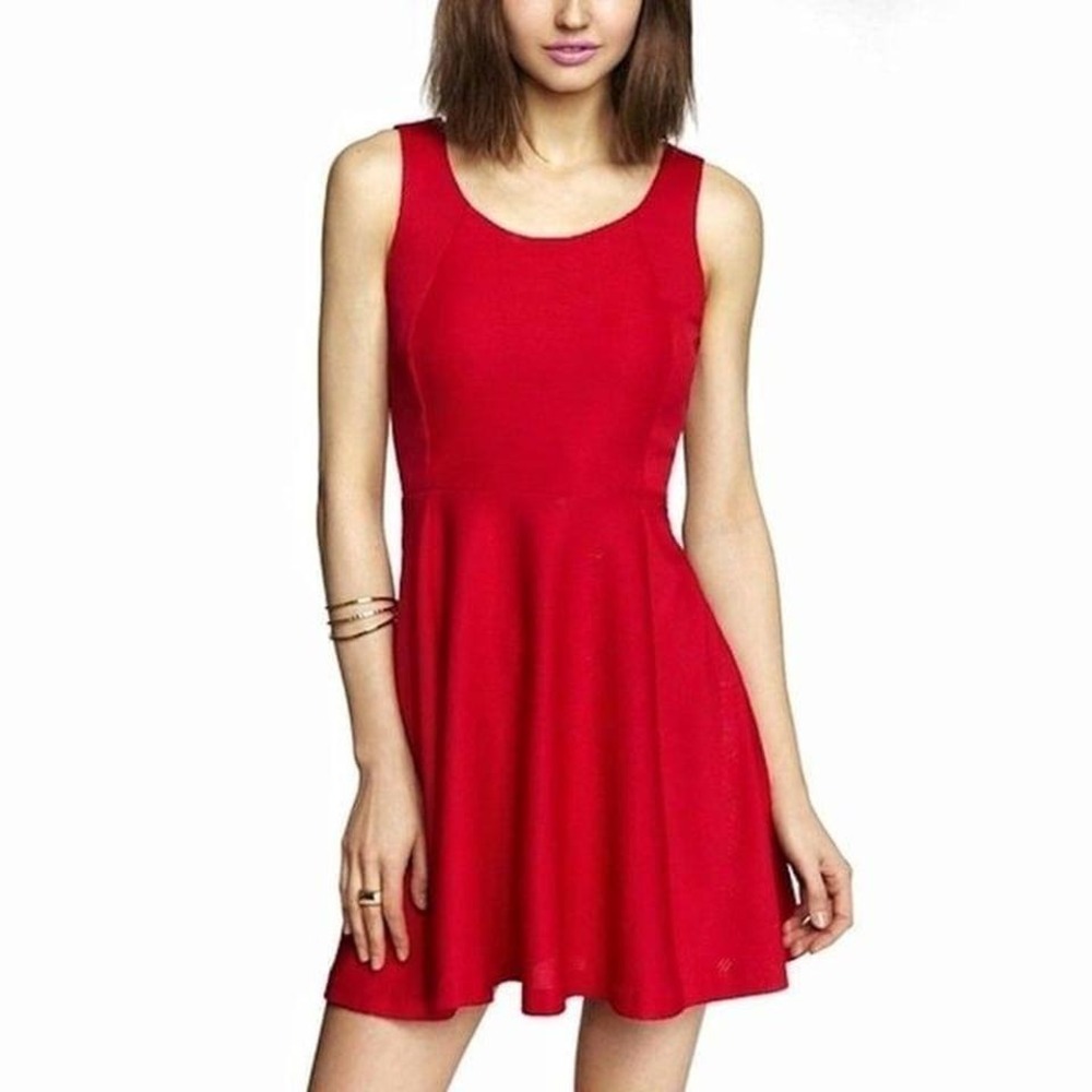 Express Red Ribbed Fit & Flare Skater‎ Dress XS